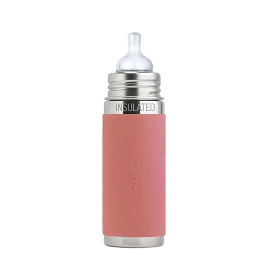 Pura Kiki 260ml Infant Stainless Steel bottle - INSULATED Rose sleeve