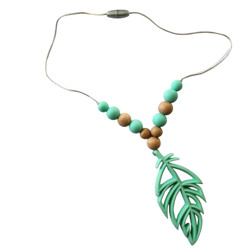 Feather teething-friendly necklace