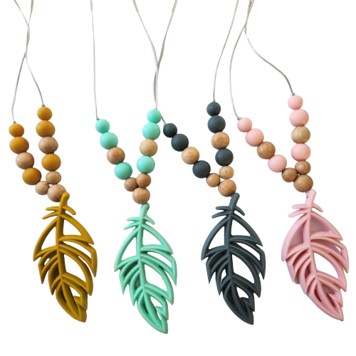 Feather teething-friendly necklace