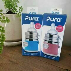 Pura Kiki 150ml INFANT Stainless Steel Bottle - Aqua sleeve