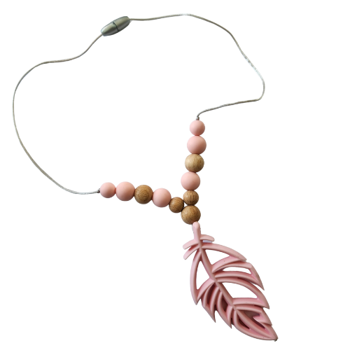 Feather teething-friendly necklace