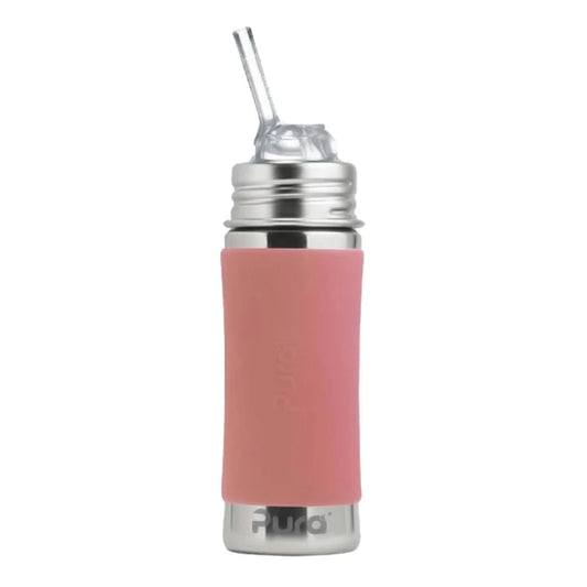 Pura Kiki 325ml Toddler Straw Stainless Steel bottle - Rose sleeve