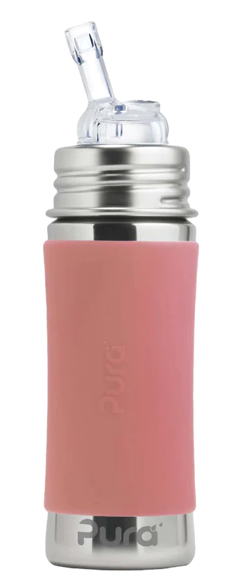 Pura Kiki 325ml Toddler Straw Stainless Steel bottle - Rose sleeve