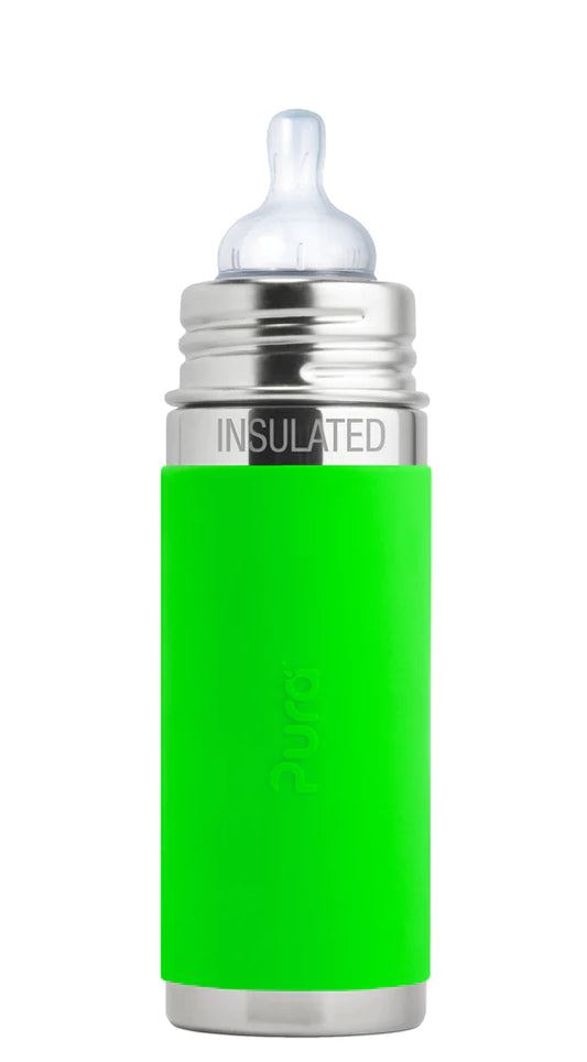 Pura Kiki 260ml Infant Stainless Steel bottle - INSULATED Green sleeve